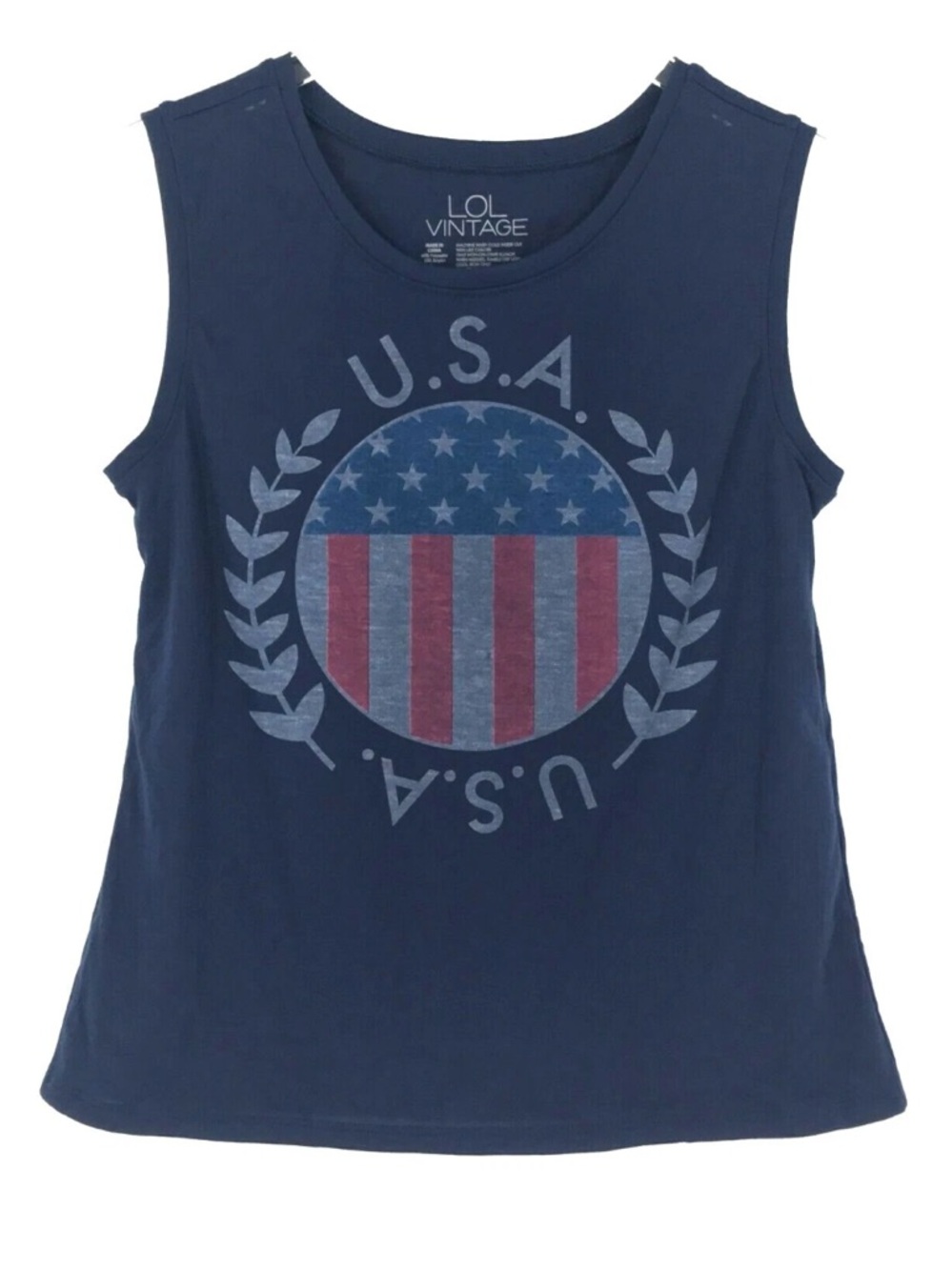 LOL Vintage USA Flag 🇺🇸 Tank Top Rayon Comfortable - Size L
